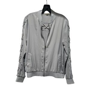 GILDED INTENT - Gray Bomber Jacket With Cut Out Sleeves